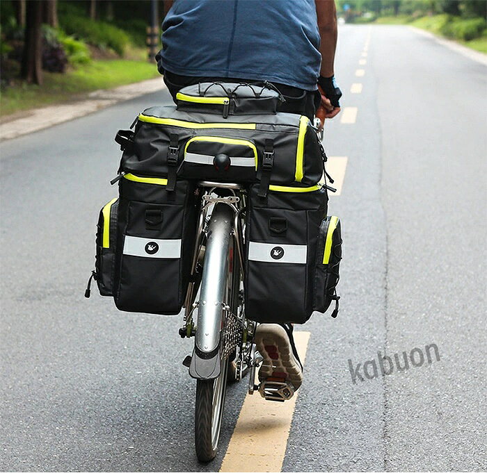 かぶおんの【翌日配送】3in1 自転車用 サイクルバッグ 75L トリプル パニアバッグ 大容量 収納 撥水 サイドバッグ 多機能 リアバッグ リアサイドバッグ パニエ ロードバイク メンズ｜アングル2