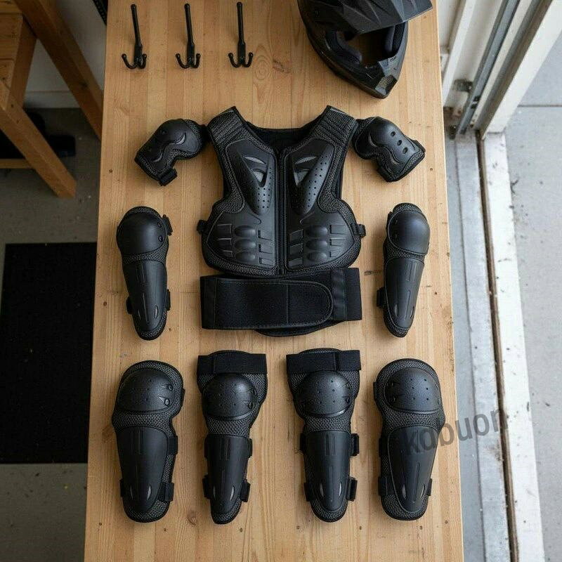子ども用モトオフロードプロテクターテクター 衝撃吸収 キッズ バイク防具セット 快適な着け心地 子ども用オフロード防具 柔らかいパッド 子供用プロテクターテクター 6点セット 調節可能ストラップ 手首 肘 膝 ガード 遊技場用