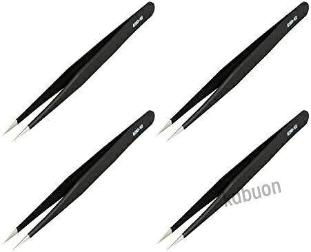 帯電防止 精密技術ピンセット ステンレス鋼 プラスチックコーティング 全長135mm 黒 4個