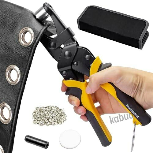10mm ハトメパンチ 穴あけ 磁石付き ハトメリング 200個 セット カシメ工具セット