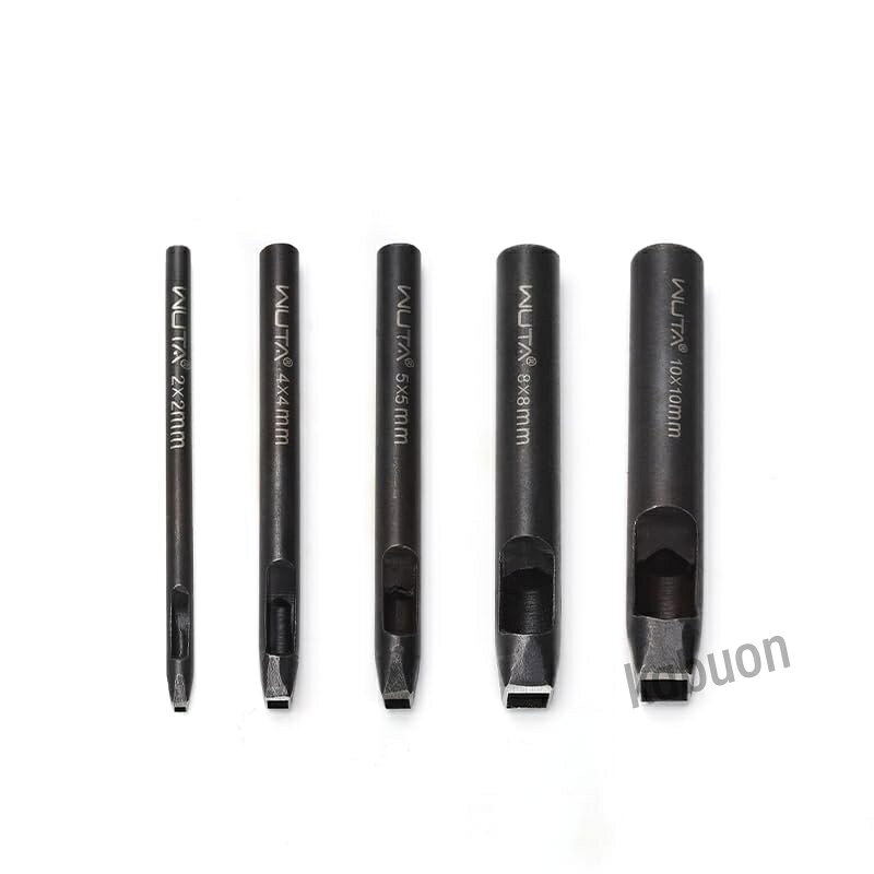 5 セット 正方形 穴あけポンチ レザークラフト エンドポンチ 鋼製ベルト 四角型 穴あけ 工具 DIY 穴あけ工具(2*2+4*4+5*5+8*8+10*10mm)