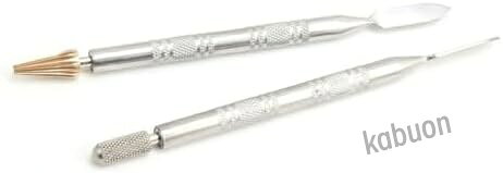 レザークラフト ペン型コバ塗り器 ヘラ ローラー 両用 タイプ 道具 工具 ワックス 革 仕上げ 筆 回転 2本セット ステンレス製 142mm