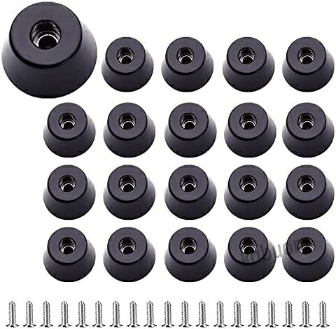 20個セット 家具の足パッド ネジ止め ゴム製足底バンパーフィート D20x16xH10mm (ブラック)