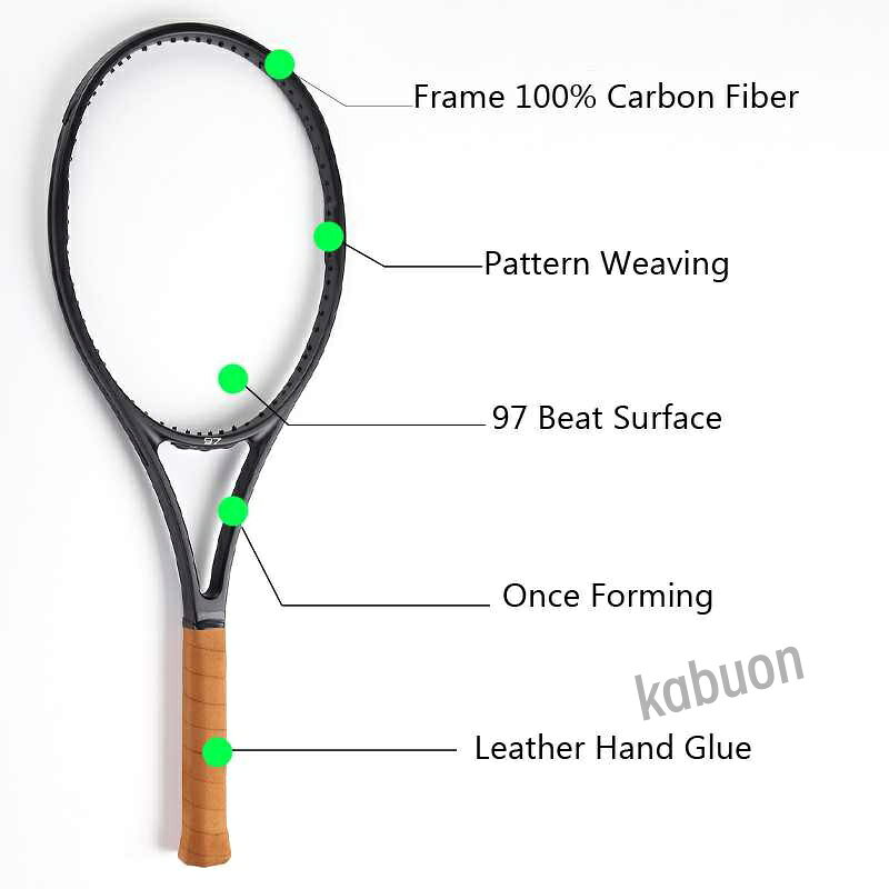 黒 カーボン Fiber Tennis Racket Head Size 97 sq.in. Weight 340g ハンドル Size 4 1/4.4 3/8.4