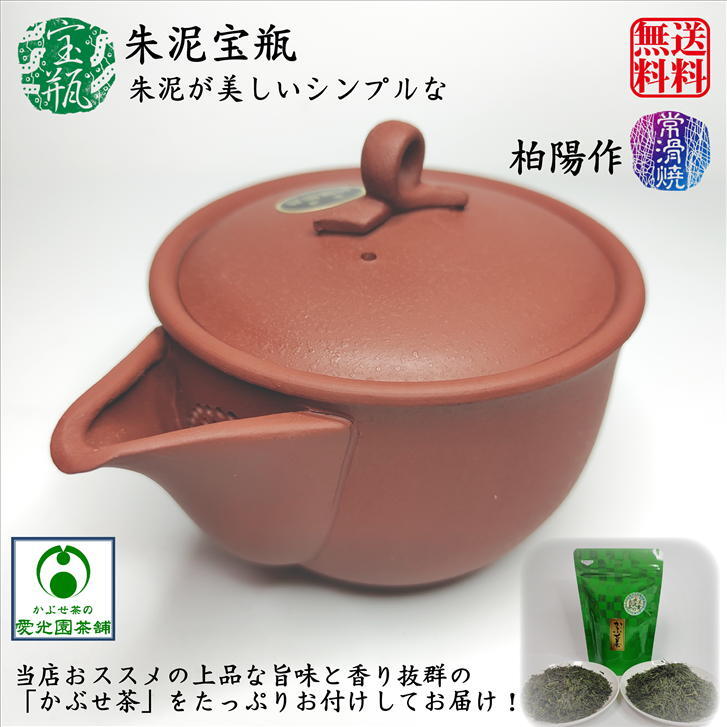 朱泥宝瓶 かぶせ茶付き ほうひん 柏陽 柏陽陶苑 常滑焼 陶器 胴開き茶こし お洒落 おしゃれ じっくり 美味しいお茶 お茶時間 癒し時間 リフレッシュ 安らぎ 和み 休憩 朱色 趣き ギフト プレゼント マット 陶製茶こし 余暇 休日 休息