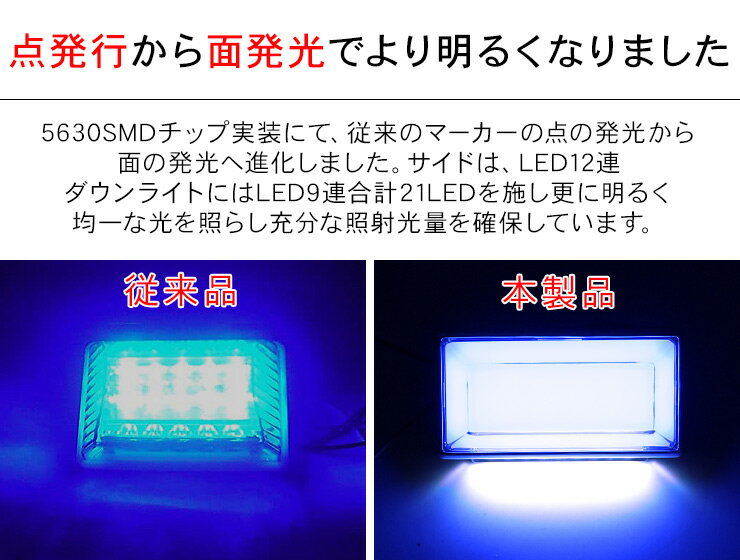 汎用 LED サイドマーカー ダウンライト付き 全5色 12V 24V 角型 マーカーランプ アンダーライト 路肩灯 外装 カスタム パーツ 普通車 軽自動車 トラック バス トレーラー キャンピングカー 【202406ss50】 3