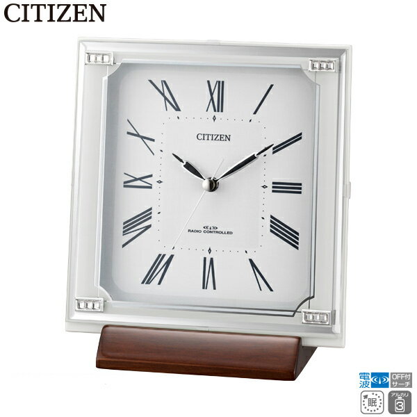 シチズン CITIZEN 4RY712-003 電波 掛 置 時計 クリスタル 夜眠る秒針 ステップ秒針 木製台座 【ギフトラッピング対応】【お取り寄せ】