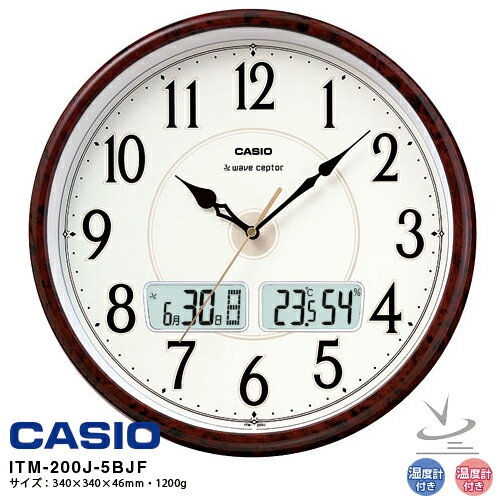 乐天商城 - 電波 掛 時計 カシオ ITM-200J-5BJF 温度 湿度 日付 曜日 CASIO【ギフトラッピング対応】【お取り寄せ】
