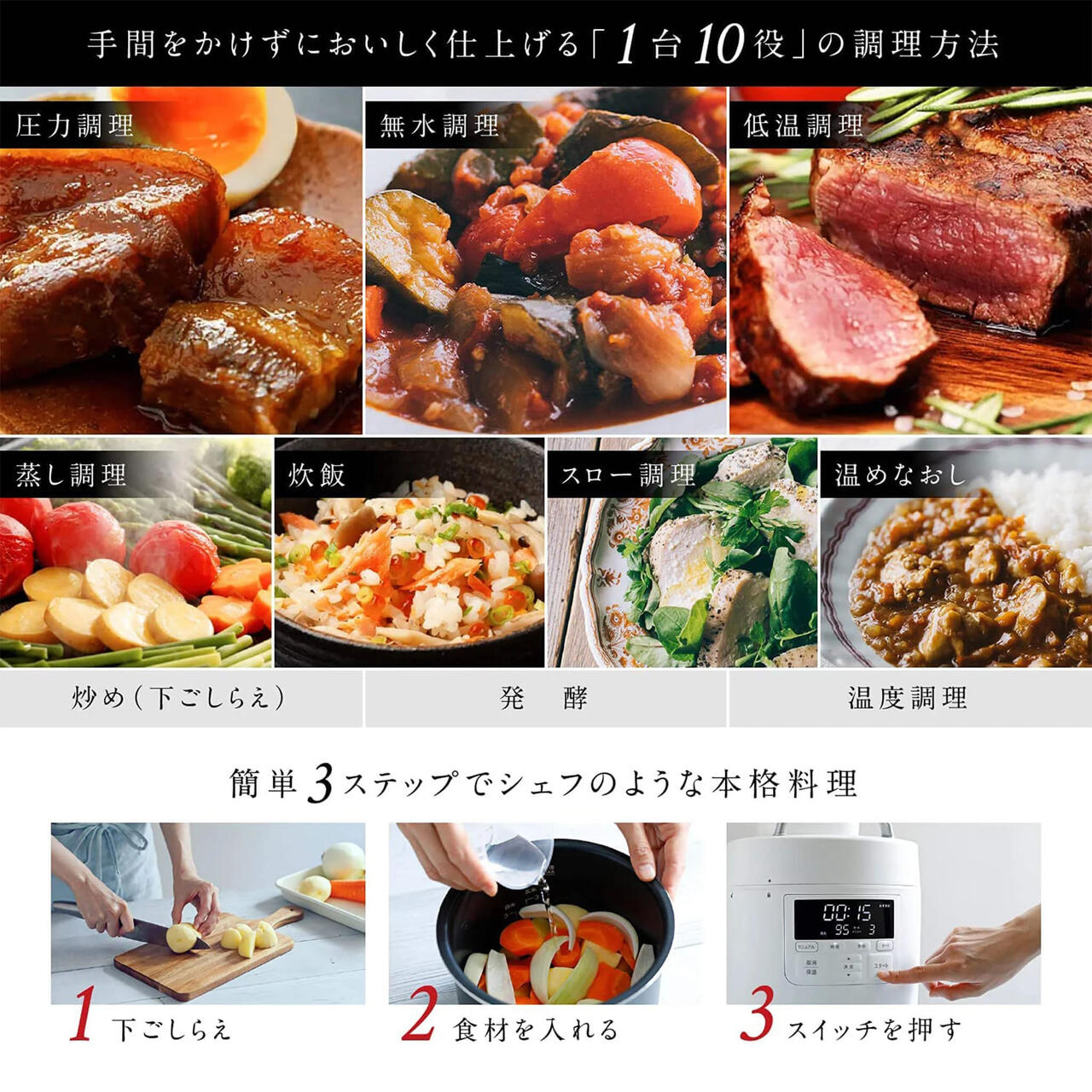 シロカ 電気圧力鍋 おうちシェフ sp2dm251 1〜3人用 調理 1.68L 満水 2.4L【お祝い プレゼント】【在庫あり】おうちシェフPRO Mタイプ siroca SP-2DM251 ホワイト ダークブラウン