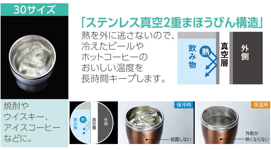 ZOJIRUSHI SX-DN30-NC　象印 ステンレスタンブラー（※食洗機非対応です） 保温・保冷 0.3L クリアカッパー [ステンレス真空2重まほうびん構造] 【ギフトラッピング対応】【お取り寄せ】