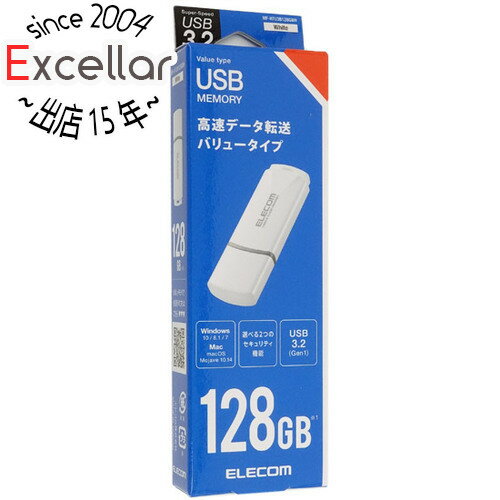 【いつでも2倍！5．0のつく日は3倍！1日も18日も3倍！】ELECOM キャップ式USB3.2 Gen1メモリ MF-HTU3B128GWH 128GB ホワイト