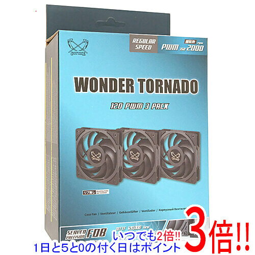 商品名SCYTHE ケースファン3個パック WONDER TORNADO 120 PWM 2000RPM 3PACK WT1225FD20X3-P商品状態新品の商品です。型番WT1225FD20X3-P仕様[スペック]ファンサイズ 120 mm角最大風量 60.29 CFM最大ノイズレベル 26.88 dB最大回転数 2000 rpmPWM ○コネクタ 4pin耐久性 MTTF：12万時間個数 3 個幅x高さx厚さ 120x120x26 mmその他※掲載画像は代表画像です。実際の商品と細部が異なる場合がございますので、商品状態につきましては表記の内容をご確認ください。※返品についてはこちらをご覧ください。　