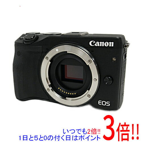 商品名【中古】Canon製 EOS M3 ボディ ブラック商品状態 動作確認済の中古品です。 ※中古品ですので、傷、汚れ等ある場合がございます。ご理解の上、ご検討お願いします。 商品説明 ハイブリッドCMOS AF IIIを搭載したミラーレス一眼カメラ 商品名 ミラーレス一眼カメラ EOS M3 ボディ 型番 EOSM3BK-BODY 仕様 [基本仕様] タイプ ミラーレス レンズマウント キヤノンEF-Mマウント 画素数 2470万画素(総画素)/2420万画素(有効画素) 撮像素子 APS-C/22.3mm×14.9mm/CMOS 撮影感度 標準：ISO100〜12800/拡張：ISO25600 記録フォーマット JPEG/RAW 連写撮影 4.2 コマ/秒 シャッタースピード 1/4000〜30 秒 液晶モニター 3インチ/104万ドット 電池タイプ 専用電池 専用電池型番 LP-E17 記録メディア SDHCカード/SDカード/SDXCカード [その他機能] ゴミ取り機構 ○ ライブビュー ○ 可動式モニタ チルト式液晶 PictBridge対応 ○ 内蔵フラッシュ ○ バルブ ○ RAW+JPEG同時記録 ○ RAW 14bit セルフタイマー 10/2秒 インターフェース HDMI、USB2.0 [動画撮影] 動画記録画素数 フルHD(1920x1080) フレームレート 30 fps ファイル形式 MP4 映像圧縮方式 MPEG-4 AVC/H.264/可変(平均)ビットレート方式 音声記録方式 MPEG-4/AAC-LC [ネットワーク] NFC ○ Wi-Fi ○ [サイズ・重量] 幅x高さx奥行き 110.9x68x44.4 mm 重量 319 g [付属] 付属レンズ 無(本体のみ) 付属品 ※画像のものがすべてです。ご確認後、ご検討お願いします。 その他 ※商品の画像はイメージです。その他たくさんの魅力ある商品を出品しております。ぜひ、見て行ってください。※返品についてはこちらをご覧ください。　