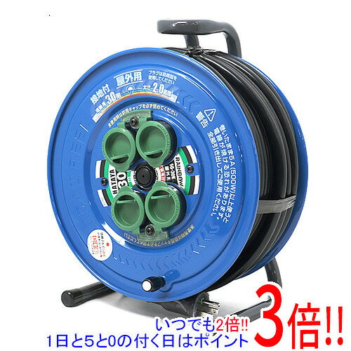 商品名【中古】ハタヤ 防雨型サンデーレインボーリール 単相100V アース付 30m SG-30K商品状態動作確認済みの中古品です。※中古品のため、使用感や傷、汚れ等がある場合がございます。型番SG-30K仕様電線仕様(種別・太さ×心数):VCT 2.0×3心製品定格:125V・5Aコンセント定格:2P・15A・125V 接地付、コンセント数:2P/2P接地付×4個質量:7.2kg、コード長さ:30m、サイズ:H326×W275×D178mm付属品※画像に写っているものがすべてです。ご確認のうえご検討ください。その他※掲載画像は代表画像です。実際の商品と細部が異なる場合がございますので、商品状態につきましては表記の内容をご確認ください。※返品についてはこちらをご覧ください。　