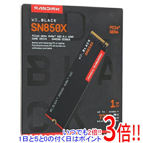 商品名Sandisk 内蔵SSD 1TB WD_Black SN850X NVMe SSD WDS100T2X0E-EC商品状態新品の商品です。型番WD_Black SN850X NVMe SSD WDS100T2X0E-EC仕様[スペック]容量：1000 GB規格サイズ：M.2 (Type2280)インターフェイス：PCI-Express Gen4設置タイプ：内蔵NVMe：○厚さ：2.38 mm[パフォーマンス]読込速度：7300 MB/s書込速度：6300 MB/sランダム読込速度 Random Read：800000 4KB IOPSランダム書込速度 Random Write：1100000 4KB IOPS[耐久性]TBW：600 TBWDWPD：0.32その他※掲載画像は代表画像です。実際の商品と細部が異なる場合がございますので、商品状態につきましては表記の内容をご確認ください。※返品についてはこちらをご覧ください。　