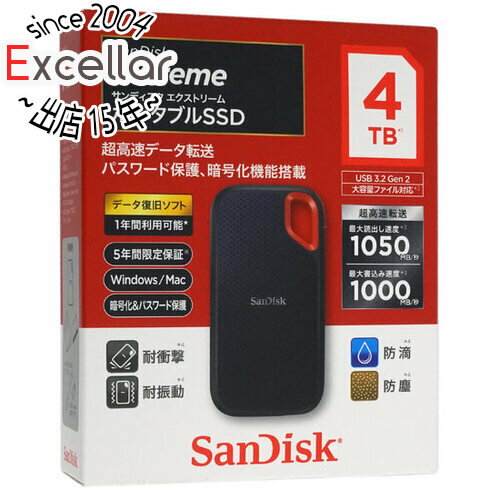 SANDISK ポータブルSSD エクストリーム SDSSDE61-4T00-J25 4TB