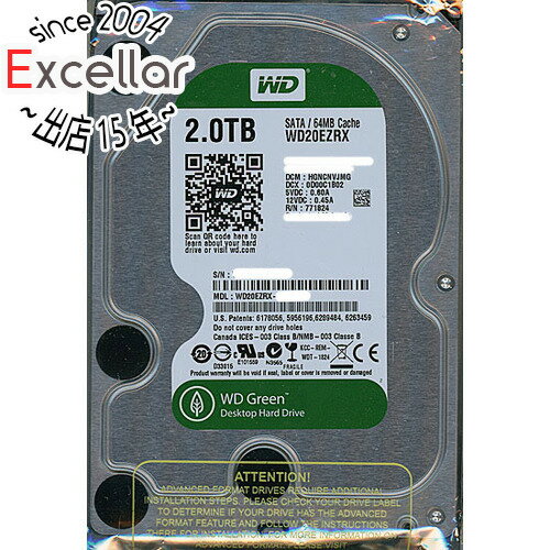 商品名Western Digital製HDD WD20EZRX 2TB SATA600商品状態 新品。バルク品。商品名 Western Digital製HDD 型番 WD20EZRX [2TB SATA600] 仕様 [スペック] 容量 2TB キャッシュ 64MB インターフェイス Serial ATA600 消費電力 アイドル時：5.5W/リード/ライト時：6W/スリープ時：0.8W/スタンバイ時：0.8W付属品 なし。HDD本体のみの出品です。 （箱や説明書など何も付属しません。HDD本体のみです） メーカー Western Digital製（ウエスタン・デジタル）その他 ※商品の画像はイメージです。その他たくさんの魅力ある商品を出品しております。ぜひ、見て行ってください。※返品についてはこちらをご覧ください。※保証内容「こちらの製品はメーカーでの保証がないバルク商品となっております。当店での初期不良対応期間は1ヶ月となりますので、予めご了承ください。」　