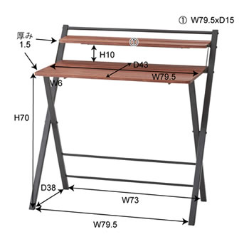 折りたたみ式デスクシンプルなデザインでインテリアにも溶け込み、用途も勉強机や事務机など様々です。使わない時は折りたたんで保管をしておけます。※椅子は別売の PC-21BK です。スチール(粉体塗装) メラミン化粧合板商品重量：約10.5kgメーカー：東谷JAN：4985155189205