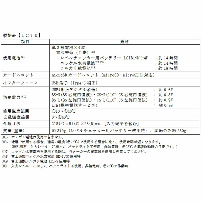 マスプロ電工【地デジ・BS・CS・4K8K】ハンディータイプ デジタルレベルチェッカー LCT6【本体充電対応】 3