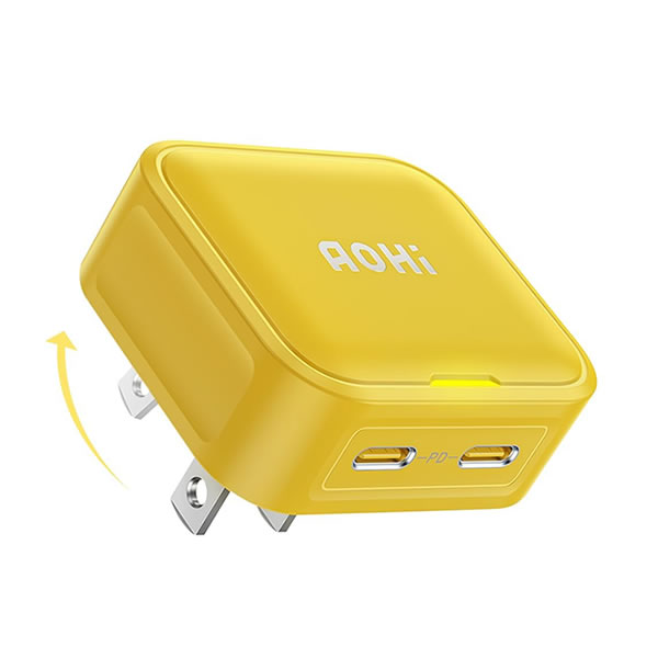 AOHI【スマートフォン・タブレット】アオハイ MAGCUBE 40W Type-C 2ポート急速充電器 イエロー EN-MC40YL1【スマートウォッチ】ゲーム機などにも