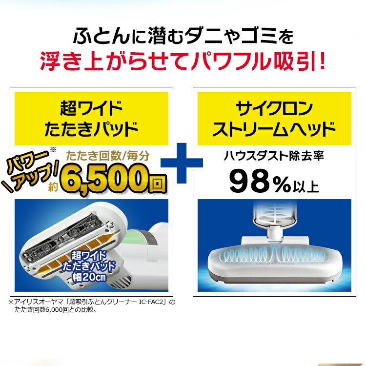 [100円OFFクーポン]布団クリーナー アイリスオーヤマ 掃除機 ハンディ 布団クリーナー コンパクト コード付き 掃除機 サイクロン式 温風機能付き ダニ対策 ハンディクリーナー 布団掃除機 布団用掃除機 布団用クリーナー 超吸引ふとんクリーナー 省スペース IC-FAC3