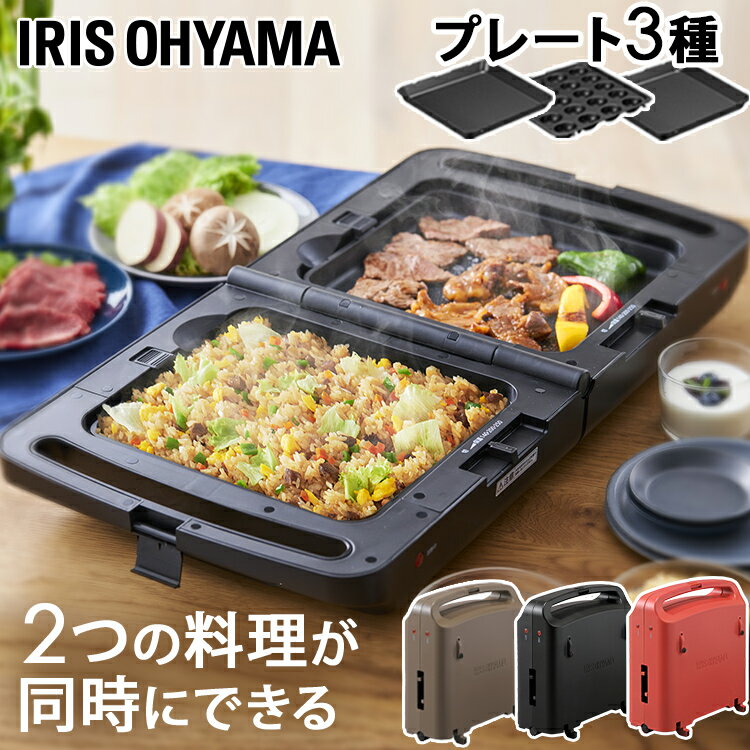 【クーポン利用で500円OFF★9日20時～16日9:59迄】ホットプレート アイリスオーヤマ 両面 たこ焼き 焼肉 コンパクト 折り畳み式 お手入れ簡単 左右温度調節 着脱式 平面 たこ焼き器 パーティ 大型 簡単 送料無料 ギフト ブラック ブラウン レッド DPOL-301-B/T/R