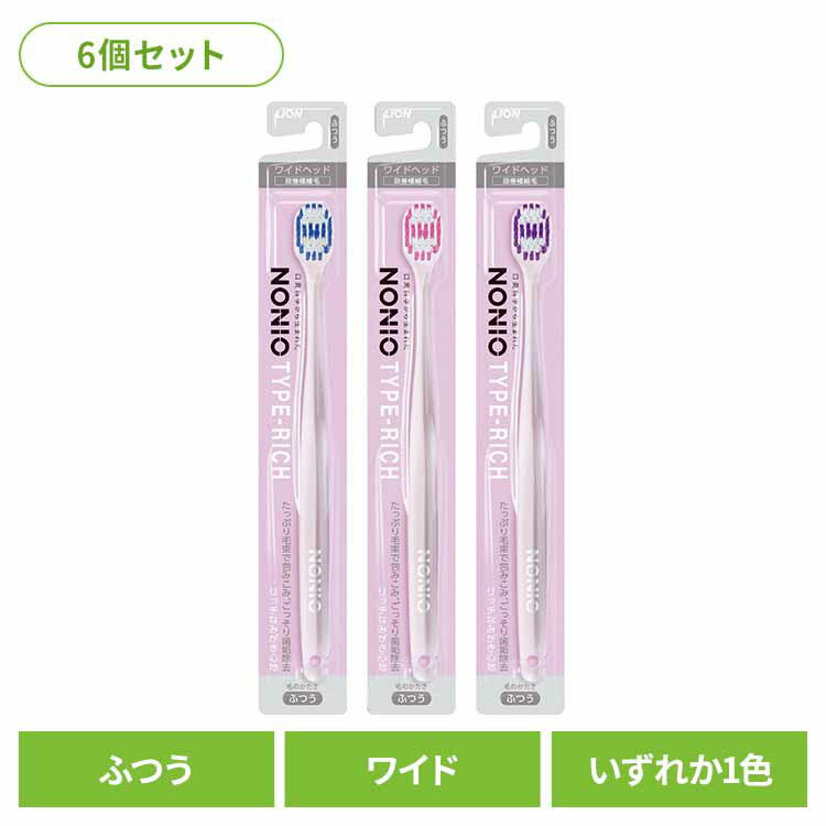 【6個セット】NONIO（ノニオ） ハブラシ TYPE-RICH ふつう 送料無料 ライオン NONIO オーラルケア 歯ブラシ 歯垢除去 TYPE-RICH ふつう スムーズ たっぷり毛束 まとめ買い LION 【メール便】