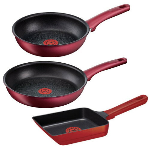 （フライパン＆玉子焼き器セット）T-fal IHルビー・エクセレンス フライパン21cm・26cm・エッグロースター ふきん付き ティファール IH・ガス火両用 （ラッピング不可）（快適家電デジタルライフ）