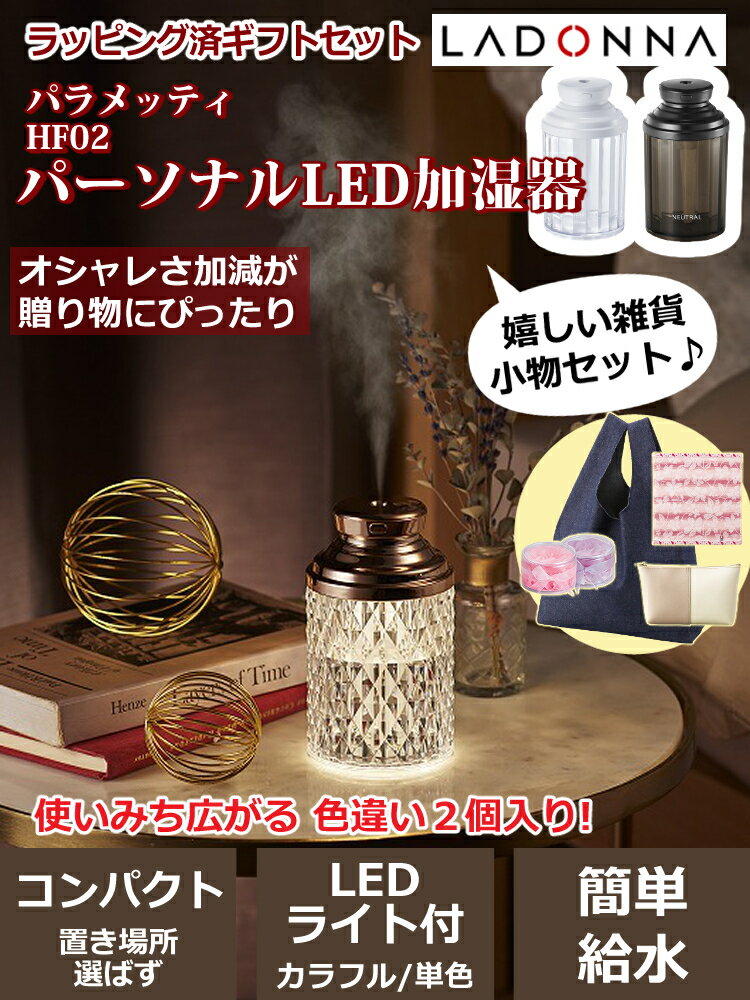 【ギフトラッピングセット】(色違い2個)ラドンナ パーソナルLED加湿器 超音波式 HF02 パラメッティ 今治タオルハンカチ＆バッグ＆ポーチ付（快適家電デジタルライフ）