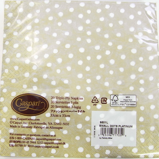 ペーパーナプキン[メール便OK]　スモールドット　プラチナムStripe Border 10枚入りクリスマス ディナーCaspari[ドイツ製]