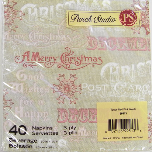[Punch Studio]ペーパーナプキン●カクテルサイズ●トープレッド　ピンク　ワード　2枚入りパンチスタジオ・クリスマス