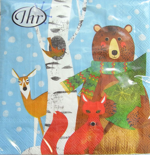 ペーパーナプキン[メール便OK]ランチサイズ　ウッドランドホリデー　ライトブルー　クリスマス[IHR]ド..