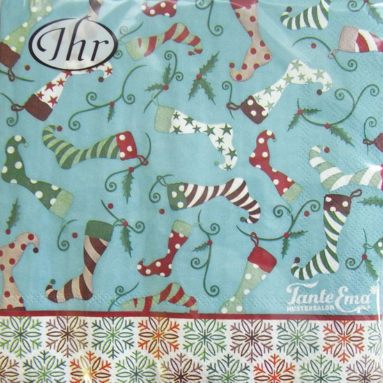 ペーパーナプキン[メール便OK]ランチサイズ　ニコラスストッキングクリスマス[IHR]ドイツ　紙ナプキン..