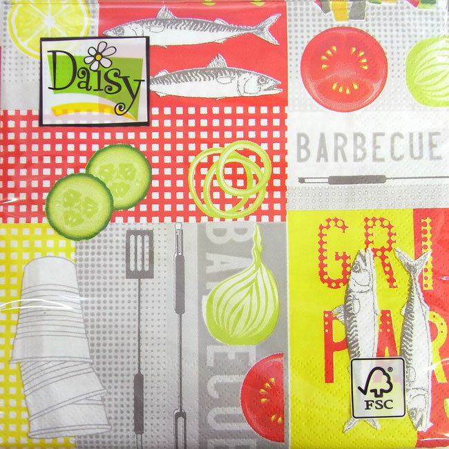 ペーパーナプキン[メール便OK]　ランチサイズ バーベキュー　お魚・オニオン　[Daisy]2枚入りペーパー..