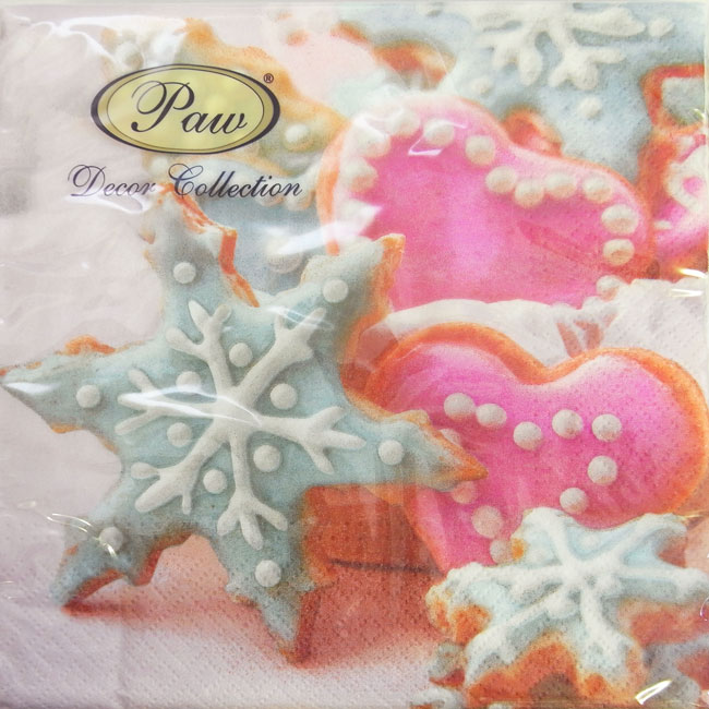 ペーパーナプキン[メール便OK]　雪の結晶とハートのシュガークッキークリスマス[Paw]2枚入りパウ　ランチサイズ