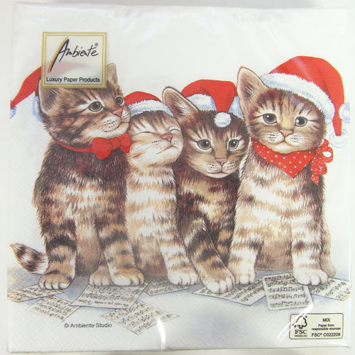 廃番在庫限り10枚 ペーパーナプキン シンギングキャット猫 Cat ネコ クリスマス[Ambiente]アンビエンテ