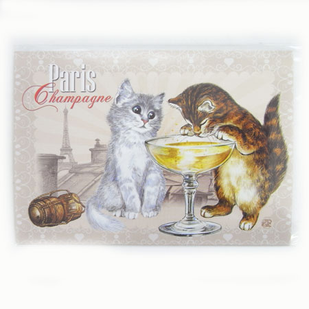 ポストカード Chats enchant`es シャンパンと猫　メッセージカード・フランスブランドねこ・ネコ・キャット・CAT