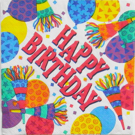 ペーパーナプキン[メール便OK]●カクテルサイズ● Bithday Horns　USA製1枚入り紙ナプキン・ペーパーナプキン