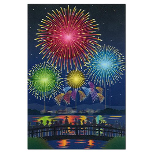 S4015 3Dポストカード 花火 立体的に見える絵葉書 Sanrio サンリオ