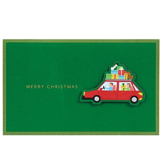 クリスマスカード　クリスマスドライブ　緑 ポップアップ[Sanrio]サンリオメッセージカード・立体カード・車