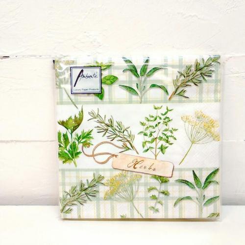 ペーパーナプキン ランチサイズ　ハーブ Herbs アンビエンテ [Ambiente]バジル・ローズマリー・フラワ..