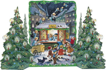 アドベントカレンダー　ツリーとクリスマス郵便Korsch Verlagポップアップ　・立体クリスマスカードポップアップカード