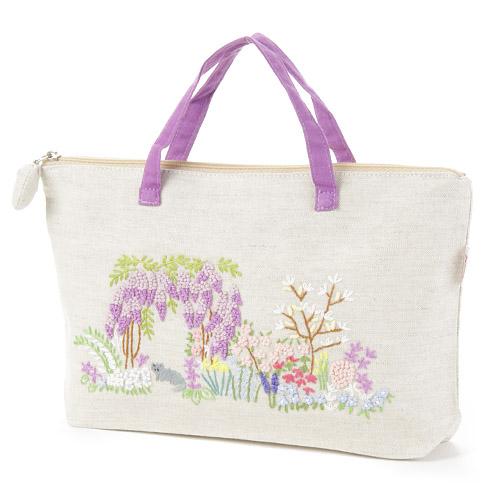 ファスナーポーチ 藤棚とネコと春の庭Zenma ミニバッグポーチコスメポーチ ミニバッグ バッグインバッグ 猫 ねこ柄