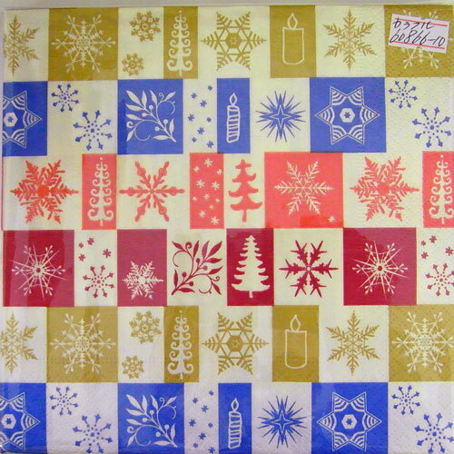 ペーパーナプキン[メール便OK]　Crystal of Snow・赤青　ランチサイズ・雪の結晶[COLOURFUL LIFE]カラフルライフ・紙ナプキン・デコパージュ・クリスマス