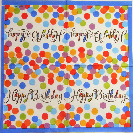 ペーパーナプキン[メール便OK]●カクテルサイズ●CONFETTI BIRTHDAY USA製1枚入り紙ナプキン・ペーパーナプキン