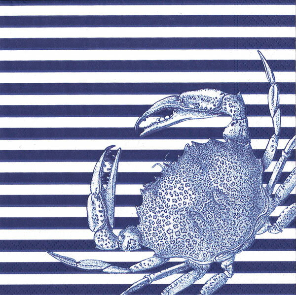10枚ペーパーナプキン カニストライプブルー Crabs And Stripes Blue夏 海 蟹 カニCaspari カスパリ