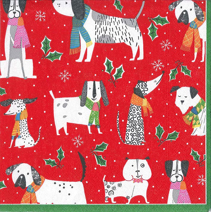 10枚 ペーパーナプキン マフラー犬 レッドCaspariカスパリ クリスマス 犬 ドッグ柄のサムネイル