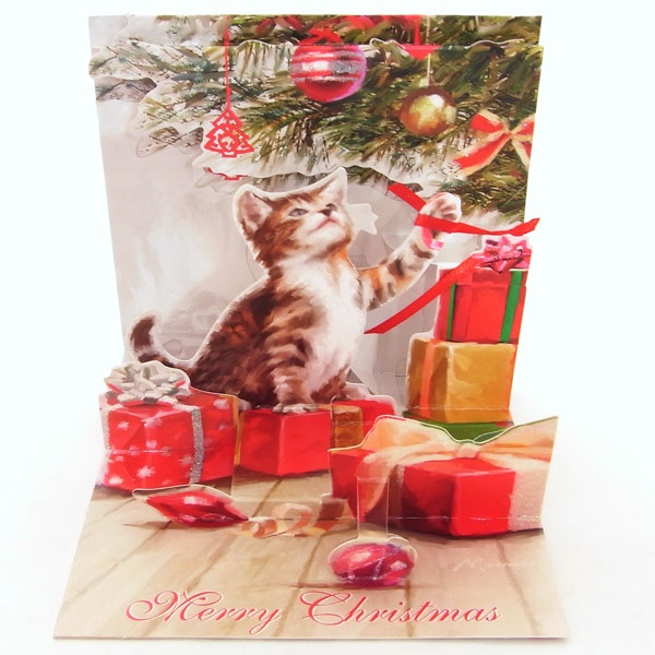 ポップアップ　クリスマスカード子猫のクリスマス