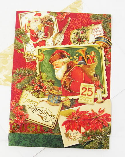 クリスマスカードL　サンタ　コラージュ パンチスタジオ　2010クリスマスシーズンカードグリーティング・カード・ギフト