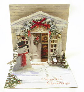ポップアップ　クリスマスカード　ホリデー　ドア[Up With Paper]スノーマン・立体クリスマスカードポップアップカード